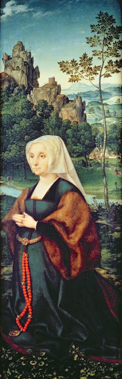 Frau eines Spenders, kniend am Fluss (Paar von 155176) von Joos van Cleve